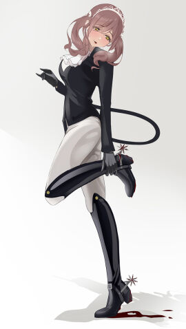 1girls aged_up black_gloves boot_fetish boots breeches clothed_female cowgirl_boots dirty_shoes dirty_soles dominant_female domination dominatrix equestrian female female_domination female_only femdom gloves horse_riding jodhpurs knee_boots knee_high_boots leather_boots leather_clothing leather_gloves long_hair looking_down makeup monochrome mud original original_character original_characters princess red_hair riding_boots riding_outfit royalty shoe_worship spurs voidmaki white_legwear yellow_eyes