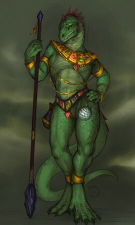 absurd_res amethyst_(gem) anklet anthro armband belt bracelet chains cheek_spikes claws clothed clothing egyptian egyptian_clothing emerald_(gem) facial_spikes feathers female flat_chested gem genitals glistening glistening_jewelry gold_(metal) gold_chain gold_jewelry green_body green_scales hand_on_hip head_spikes hi_res jewelry jewelry_only lizard long_tail looking_at_viewer melee_weapon necklace polearm pouch_(anatomy) pouch_purse pupils pussy reptile ruby_(gem) sapphire_(gem) scales scalie scutes simple_background skimpy slit_pupils solo solo_anthro spear spikes spikes_(anatomy) st.likhod standing tail usekh weapon