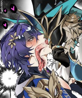 2boys anxious aventurine_(honkai:_star_rail) aventurine_of_stratagems_(honkai:_star_rail) boss_monster disgusted dr._ratio_(honkai:_star_rail) heart honkai:_star_rail honkai_(series) long_tongue male male/male male_only monster monster_boy nervous saliva size_difference tears tongue tongue_fucking tongue_in_mouth tongue_in_throat tongue_out yaoi