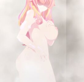 1girls agatsuma_makina ass blue_eyes huge_breasts kakushite!_makina-san!! large_areolae nude red_hair screencap thick_thighs thighs