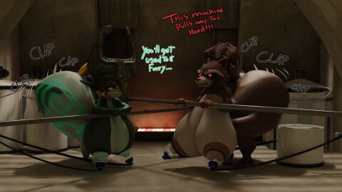 2girls alternate_breast_size ass big_ass big_breasts breasts bubble_ass bubble_butt cleavage crossgender crossover dialogue female female_only furry genderswap huge_ass huge_breasts hyper hyper_breasts imp_midna lactating lactation marvel marvel_comics midna milking_machine multiple_females multiple_girls nipples notsafeforgek rocket_raccoon rule_63 tagme the_legend_of_zelda thick_thighs twerking twilight_princess wide_hips