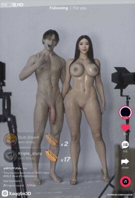 1boy 1girls 3d asian asian_female big_breasts big_penis bimbo breasts female imminent_sex interracial light-skinned_male light_skin male penis photorealistic photoshoot pixelated xaqq zhang_ruoxi