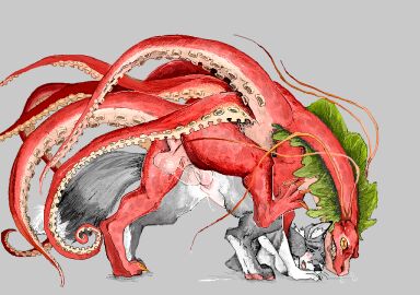 anthro balls bodily_fluids canid canine canis cephalopod coleoid cum cum_inside digital_media_(artwork) doggy_style duo female feral from_behind_position genital_fluids genitals jeffusherb male male/female mammal marine mollusk octopodiform octopus penetration pixel_(artwork) pussy sex vaginal_penetration wolf