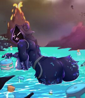 1girls armor armored_gloves ass ass_focus background bathing bathing_outside bear_ears big_ass big_breasts big_butt breasts female fortnite fortnite:_battle_royale fur furry hoodie huge_breasts lake purple_body purple_eyes purple_fur purple_skin raven_team_leader sagging_breasts saggy_breasts shield_potion solo solo_female thick_ass thick_thighs wide_hips zaurakthur