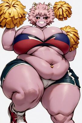 ai_generated bbw belly big_belly big_breasts breasts cheerleader cheerleader_costume cheerleader_outfit cheerleader_uniform fat_breasts gigantic_breasts huge_breasts hunkbsaa massive_breasts mina_ashido my_hero_academia overweight piercing sneakers solo ssbbw