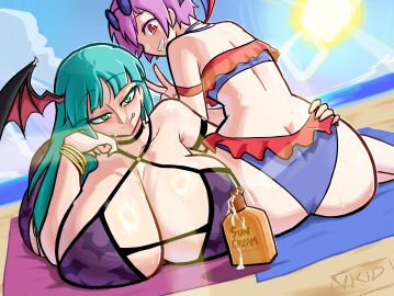 2024 2d 2d_(artwork) 2girls :p age_difference artist_name artist_signature ass beach big_ass big_breasts bikini breasts breasts_bigger_than_head capcom cloud darkstalkers demon demon_girl enormous_breasts eyebrows eyebrows_visible_through_hair eyelashes female female_only gigantic_breasts grabbing grabbing_ass green_eyes green_hair head_wings huge_ass huge_breasts large_ass large_breasts light-skinned_female light_skin lilith_aensland morrigan_aensland multiple_females multiple_girls nude nude_female partially_clothed partially_clothed_female pink_hair purple_hair red_eyes rings_on_arms self_upload sexually_suggestive shiny_ass shiny_breasts shiny_hair shiny_skin sky smile succubi succubus suggestive sun sun_cream sunglasses sunglasses_on_head sunscreen sweat sweaty_ass sweaty_body sweaty_breasts swimsuit teal_hair teeth teeth_showing v vkid water