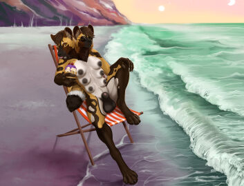 2_heads absurd_res african_wild_dog alien_planet animal_genitalia anthro areola balls beach beach_chair black_nipples breasts canid canine canine_sheath canis carson_and_caroline_halligan conjoined dessert detailed_background digital_media_(artwork) eyewear food futanari genitals hair herm hi_res holding_food holding_object ice_cream ice_cream_cone intersex looking_at_viewer mammal multi_breast multi_head multi_nipple nipples nude outside peeking_penis penis plant sand seaside sheath sibling_(lore) sitting sky smile solo soulless_lumos sunglasses