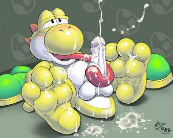 balls barefoot blush cock cum dick dripping ejaculation erection feet fluzzbuzz geyser handsfree jizz job male male_only mario_(series) masturbation nintendo no orgasm penis reclining semen shoes shot shower solo splatter tongue yellow yoshi