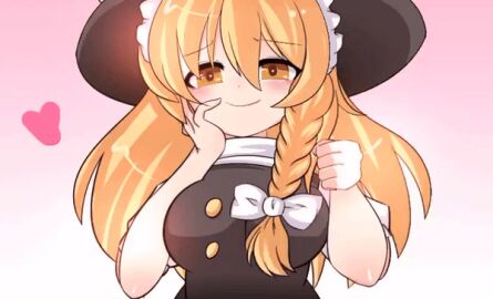 1girls animated blonde_hair blushing blushing_at_viewer bouncing_breasts braid breasts dancing female gif hand_on_face handjob_gesture heart looking_at_viewer marisa_kirisame moretu_yattarou tagme touhou witch_hat yellow_eyes yellow_hair