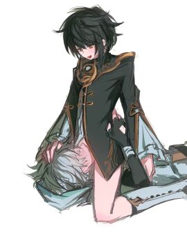 chongyun_(genshin_impact) closed_eyes clothed cunnilingus cuntboy facesitting gay genshin_impact intersex male no_visible_genitalia tuhuoooo xingqiu_(genshin_impact) yaoi