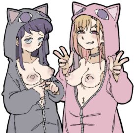 2025 2girls animal_ears animal_hood animal_onesie areolae armpits bangs belly_button blonde_hair blush breasts breasts_out cat_ears cat_hood choker clothed clothed_female clothing crossover duo dyed_hair ear_piercing earrings embarrassed eyebrow_piercing female female_only front_view gesture grin gyaru hair hood hood_up human human_only kitagawa_marin komi-san_wa_komyushou_desu komi_shouko light-skinned_female light_skin long_hair looking_at_viewer medium_breasts multicolored_hair multiple_females multiple_girls navel navel_piercing nipple_piercing nipples onesie open_clothes pantsu_ripper partially_clothed peace_sign piercing pink_eyes pink_hair pose posing puffy_areola puffy_nipples purple_eyes purple_hair shy simple_background smile smiling smiling_at_viewer smirk sono_bisque_doll_wa_koi_wo_suru standing stomach teeth two-tone_hair unzipped v white_background