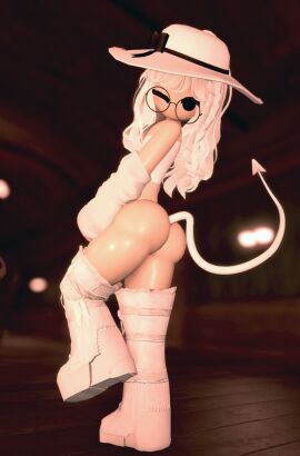 1girls 2024 3d armwear ass black_bowtie demon_tail doors_(roblox) female female_focus female_only glasses looking_at_viewer millie_(gjgu) no_panties one_eye_closed partially_clothed presenting presenting_ass request roblox roblox_avatar roblox_rthro solo solo_focus tpaktop white_boots white_hair white_hat white_shirt