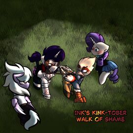 avian blinders bodily_fluids body_writing bondage bottomwear bound bridle clothing cloud_chaser_(mlp) collar cum double_down equid equine european_mythology eyewear female feral friendship_is_magic genital_fluids greek_mythology group hasbro hi_res hippogriff horn horn_jewelry horn_ring humiliation ink_spill jewelry krano_network leash magic_suppression male male/female mammal miniskirt my_little_pony mythological_avian mythological_creature mythological_equine mythology outside pegasus public public_humiliation rarity_(mlp) ring ring_(jewelry) skirt tack unicorn wings