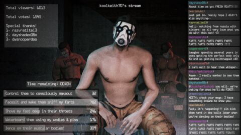 3boys 3d blindfolded borderlands chadbrookes chat crossover digital_art gagged human human_male imminent_fart imminent_fart_torture imminent_torture johnny_cage kidnapped livestream male male_only masked masked_male mortal_kombat mortal_kombat_x netherrealm_studios nipples psycho_(borderlands) shirtless shirtless_male source_filmmaker tied_to_chair tied_up twitch unconcious