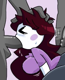 1girls 2boys >_< blowjob deepthroat edit face_fucking female forced_oral hand_on_head jaiden jaiden_animations jaidenanimations jjoyplus male oral purple_shirt
