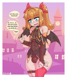 1boy angel blush borvar bulge dialogue femboy gay male original original_character sera_(raylero_oc) thick_thighs vampire_costume vampire_wings