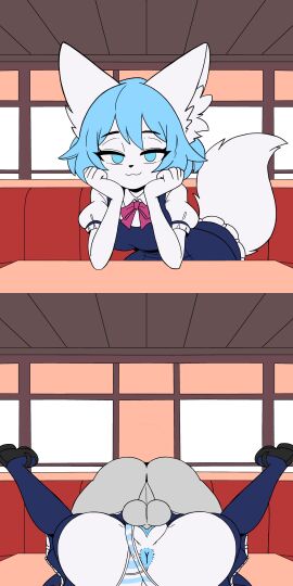 1boy 1girls :3 animal_ears anon anthro anus ass balls blue_eyes blue_hair breasts date female furry_female human_on_anthro indie_virtual_youtuber indoors instant_loss instant_loss_2koma interspecies looking_at_viewer male mating_press medium_breasts on_table pussy restaurant self_upload sex smile tagme tail unepicroachy vaginal_penetration virtual_youtuber white_fur wip wolf_ears wolf_girl wolf_tail wolfychu youtube