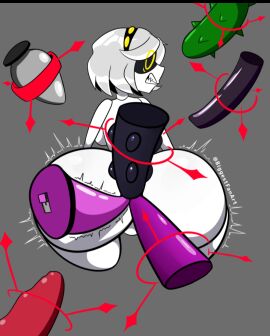 1girls 2d ass ass_focus back_view biggestfanart dildo_in_ass dildos disassembly_drone female female_only glitch_productions humanoid murder_drones robot robot_girl robot_humanoid screen_face v_(murder_drones)