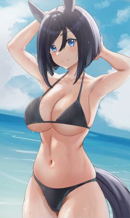 1girls absurd_res absurdres animal_ear_fluff animal_ears animal_tail armpits bare_armpits bare_arms bare_belly bare_chest bare_hands bare_hips bare_legs bare_midriff bare_navel bare_shoulders bare_skin bare_thighs belly belly_button bikini bikini_bottom bikini_only bikini_top black-haired_female black_bikini black_bikini_bottom black_bikini_only black_bikini_top black_hair black_string_bikini black_swimsuit black_swimwear blue-eyed_female blue_eyes blue_sky blush blush_lines blushing_at_viewer blushing_female bob_cut breasts busty busty_female cleavage clouds collarbone day daytime dot_nose dripping_wet eishin_flash_(umamusume) elbows exposed exposed_armpits exposed_arms exposed_belly exposed_legs exposed_midriff exposed_shoulders exposed_thighs exposed_torso female female_focus female_only groin hair_between_eyes half_naked half_nude hand_on_hair hand_on_head hand_on_own_hair hand_on_own_head head_tilt high_resolution highres horizon horse_ears horse_girl horse_tail hourglass_figure large_breasts lean_figure legs light-skined_female light-skinned_female light_skin looking_at_viewer medium_hair naked naked_female narrow_waist navel nude nude_female nudity ocean outdoor_nudity outdoors outside parted_bangs pointy_chin sea seaside short_hair shoulders sky slender_body slender_waist slim_female slim_waist soaked solo standing string_bikini swimsuit swimwear thick_thighs thighs thin_waist tilted_head umamusume underboob upper_body v-line wet wet_belly wet_bikini wet_body wet_breasts wet_face wet_hair wet_legs wet_skin wet_thighs wide_hips yami_anko