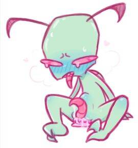 alien_genitalia alien_penis antennae_(anatomy) blush d-blue dildo feet invader_zim masturbation sex_toy stomach_bulge tears tongue_out zim