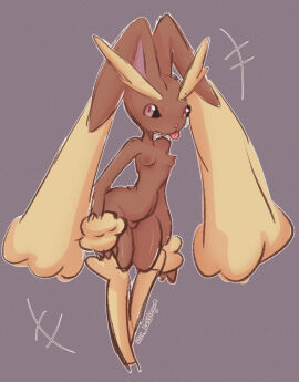 big_hips big_thighs breasts bunny_ears female furry kawaii lopunny naked_female nude nude_female pinup pokemon pokemon_(species) rabbit small_breasts small_waist thicc thick_thighs tongue_out