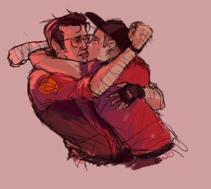 gay kissing male scout_(team_fortress_2) slight_blush sniper_(team_fortress_2) team_fortress_2 tf2 yaoi