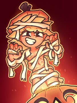 aboredsnek abs blonde_hair bush female glowing halloween mummy mummy_wrappings plants_vs_zombies plants_vs_zombies:_heroes pumpkin pumpkin_(pvz) short_hair smiling_at_viewer solar_flare_(peargor) solar_flare_(pvz) tan_body