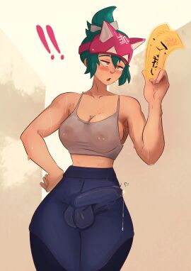 1futa 2024 absurd_res alternate_version_at_source alternate_version_available areolae balls big_breasts blush breasts bulge cleavage clothed clothing dand_u erection erection_under_clothes fuji_kiriko fully_clothed futa_only futa_transformation futanari genital_growth green_hair heart human intersex kiriko_(overwatch) leaking_cum light-skinned_futa light_skin magic nipples nipples_visible_through_clothing overwatch overwatch_2 penis penis_growth precum precum_through_clothing short_hair solo_futa standing sweat thick_thighs transformation translucent video_games wide_hips