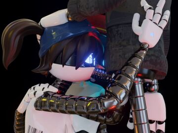 3d 3d_(artwork) 3d_model blue_eyes brown_hair emily_(murder_drones) female glitch_productions male male/female murder_drones penis rebecca_(murder_drones) robot robot_girl smaller_female sucking_penis