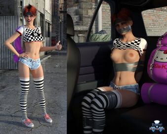 3d before_and_after bondage bound breasts car daniel_remo_art duct_tape duct_tape_gag female femsub gag gagged kidnapped kidnapping looking_at_captor looking_at_viewer nipples oc original original_character panels petite petite_body petite_female revealing_clothes sequence shoes short_hair short_shirt small_breasts sneakers stockings tagme tape tape_bondage tape_gag taped_mouth vehicle vehicle_interior