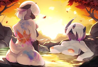 2024 2girls absol ass autumn autumn_leaves big_ass big_breasts big_nipples blush bodypaint breasts caprine closed_eyes cute domestic_sheep female female_only forehead_jewel furry furry_only generation_3_pokemon generation_8_pokemon grey_hair horns huge_ass huge_breasts in_water nipples one_eye_obstructed pointy_breasts pokemon pokemon_(species) pokemon_rse pokemon_ss pokémon_(species) purple_hair ruvark sheep sheep_ears sheep_girl sheep_horns sheep_tail sitting sunset tail wet wet_body white_body white_fur white_hair white_wool wholesome wooloo yuri