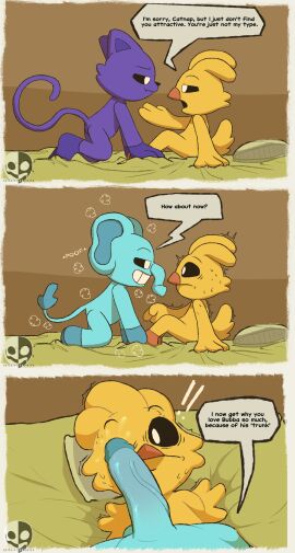 2024 anthro anthro_on_anthro anthro_only avian balls beak bird bodily_fluids bubba_bubbaphant canid canine canis cat catnap catnap_(poppy_playtime) chicken comic critters_(poppy_playtime) cyan_body cyan_fur cyan_skin domestic_cat duo elephant elephantid english_text erection felid feline felis furry_only galliform gallus gallus_(genus) genitals hi_res kickinchicken kickinchicken_(poppy_playtime) long_penis male male/male mammal mob_entertainment no_humans notsafeforwanking nude open_mouth penile penis phasianid poppy_playtime poppy_playtime_(chapter_3) proboscidean purple_body purple_fur purple_skin sex simple_background smiling_critters tagme tail text trunk trunk_(anatomy) yellow_body yellow_fur yellow_skin