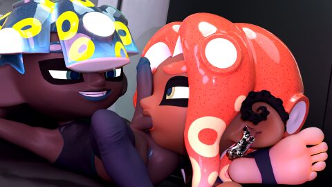 3d adynamical ambiguous_gender balls balls_suck cephalopod dark-skinned_femboy dark-skinned_male dark_skin duo ear_piercing ear_ring feet femboy gay genitals hi_res homosexual lying lying_down lying_on_back male male/male male_only marine mollusk nintendo non-human octarian octoling octoling_boy on_back oral piercing ring_piercing sex sissy skinny soles splatoon stirrup_legwear sucking toeless_footwear toeless_legwear toeless_socks toenail_polish toenails toes