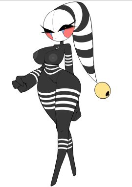 1girls black_body breasts clown clown_girl female female_only five_nights_at_freddy's freddy_fazbear's_pizzeria_simulator hss_dada jester looking_at_viewer marionette_(fnaf) mime nipples nude nude_female puppet_(fnaf) pussy security_puppet_(fnaf) solo stripes tagme thick_thighs thighs white_pupils