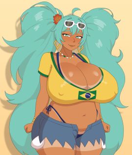 aqua_eyes aqua_hair ass bbw big_ass big_breasts bikini brazilian brazilian_female brazilian_flag brazilian_miku breasts chubby dark_skin dominant_female female gaze hatsune_miku huge_ass huge_breasts lips milf mommy plump sunglasses vanilireph vocaloid