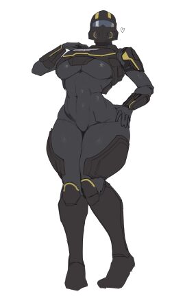 1girls absurd_res armor armored_bodysuit black_bodysuit bodysuit breastplate breasts covered_face covered_navel female gya_rb hand_on_hip helldiver_(helldivers) helldivers helldivers_2 helmet highres hourglass_figure huge_breasts kneepads linea_alba pauldrons skin_tight solo thick_thighs toned toned_female white_hair
