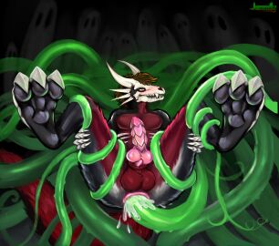 absurd_res anal anal_sex anthro bone claws corax dragon genitals hi_res jemmily knot male male/male mythological_creature mythological_scalie mythology paws penetration penis scalie sex skull skull_dragon solo tentacle tentacle_penetration tentacle_sex