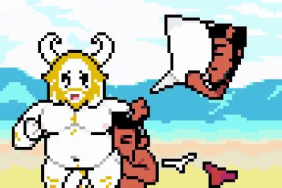 2025 2_horns animated anthro arm_hair asgore_dreemurr asgore_dreemurr_(deltarune) balls beach beard blonde_hair body_hair boss_monster_(undertale) bovid brown_body brown_fur caprine deer deltarune digital_media_(artwork) doctorhiruluk duo facial_hair fur genitals goat hair horn leg_hair male male/male male_only male_rimming_male mammal navel new_world_deer nipples nude nude_anthro nude_male penis pixel_(artwork) pixel_animation reindeer rimming rudolph_holiday style_emulation undertale_(series) white_body white_fur