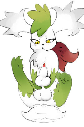 animal_genitalia anus balls deer feral fur generation_4_pokemon genitals hi_res knot_in_sheath knotted_cervine_penis lavenderscent lea_(shaymin) leg_markings legendary_pokemon lipsticking looking_pleasured male mammal markings nintendo paws penis pokemon pokemon_(species) shaymin sheath sheath_play sheathjob sky_forme_shaymin socks_(marking) solo squish tail tail_motion tailwag white_body white_fur