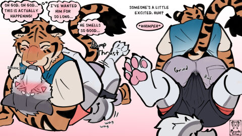 16:9 2boys anthro ass blush bodily_fluids bulge canid canine canis clothed clothing domestic_dog dry_humping duo english_text felid fully_clothed fully_clothed_anthro fully_clothed_male gay genital_fluids grinding_on_penis hi_res kiss_on_lips kissing licking lying lying_on_another male male/male mammal on_back on_ground pantherine pawpads penis picantetortuga precum precum_through_clothing tail tail_motion tailwag tenting text thought_bubble tiger tongue wet wet_clothing widescreen yaoi