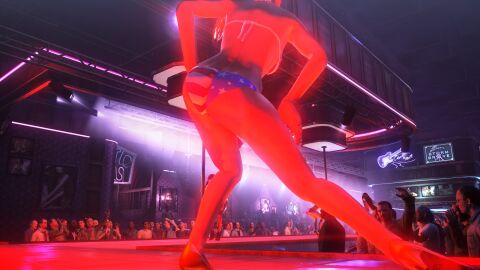 3d american_flag_bikini ass ass_focus catherine_farmer deidre_logan edit flag_bikini hitman hitman_absolution io-interactive irene_enos low-angle_view male multiple_males neon_lights screenshot screenshot_edit stage strip_club stripper video_games