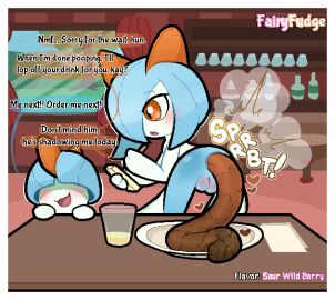 anus bent_over beverage blush bodily_fluids border casual_pooping casual_scat container cup dialogue digital_media_(artwork) duo fairyfudge fart feces feces_as_food feces_on_plate feces_pile female female_pooping flavored_scat food_feces food_scat generation_3_pokemon genital_fluids genitals glass glass_container glass_cup hands_on_table heart_symbol humanoid kirlia looking_back lying male nintendo obscured_eyes on_back open_mouth open_smile peeing peeing_in_cup plate plump_labia pokemon pokemon_(species) pooping_on_plate pussy ralts rear_view restaurant scat scatplay sex shiny_pokemon signature smile sound_effects speech_bubble stretched_anus table_lotus_position talking_to_viewer urine urine_as_food vowelless vowelless_sound_effect vulva waiter watersports white_border window writing_utensil