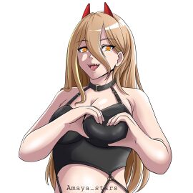 amaya_stars big_breasts big_thighs big_titties breasts chainsaw_man clothing curvaceous curvaceous_female curvaceous_figure curvy curvy_figure curvy_hips female female_focus female_only long_hair looking_at_viewer power_(chainsaw_man) yellow_eyes yellow_hair