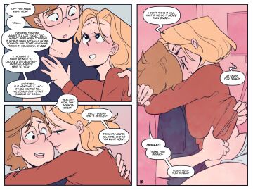 1boy 1girls ass big_ass big_breasts blonde_hair blush booty_shorts breasts brown_hair comic comic_page couch female glasses incest kissing making_out male milf mommy mommy_kink mother_and_son not_enough_milk_(artist) older_female original page_15 removing_clothing romantic shortstack sitting_on_lap slightly_chubby_female text thick_thighs wide_hips younger_male