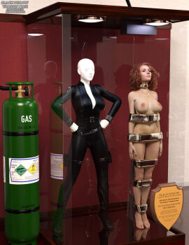 1girls 3d black_widow_(marvel) bodysuit bondage bound bound_arms bound_legs completely_nude exhibition female female_only human human_only light-skinned_female light_skin mannequin marvel marvel_comics natasha_romanoff nude nude_female restrained s.h.i.e.l.d. solo stationary_restraints thejpeger thigh_holster trophy_case