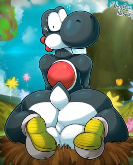 2023 anthro artist_name ass awkward_pose backsack balls ballsack big_ass big_butt big_nose black_body black_yoshi blush blush_lines bodily_fluids cliff clothing colored detailed_background digital_drawing_(artwork) digital_media_(artwork) dinosaur dragon extinct footwear footwear_only genitals grass grass_field hi_res humanoid_genitalia looking_at_viewer looking_back looking_back_at_viewer male male_only mario_(series) markings mostly_nude multicolored_body mythological_creature mythological_scalie mythology ner0_kobold nervous nervous_sweat nest nintendo nude outdoor_nudity outside plant pose prehistoric_species rear_view red_body red_scales red_shell reptile scales scalie shaded shell shoes shoes_only short_tail signature sitting sitting_on_ground sky solo star_bits super_mario_galaxy sweat sweatdrop tail thick_thighs tree two-tone_body white_body white_clothing white_footwear white_markings white_shoes wide_eyed wide_hips