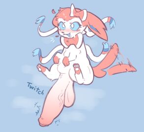 balls big_penis bodily_fluids echochamber eeveelution femboy feral generation_6_pokemon genitals huge_cock hyper hyper_genitalia hyper_penis male musk musk_clouds musky_balls musky_cock nervous nintendo penis pokemon pokemon_(species) sitting solo sweat sylveon tail tail_motion tailwag thick_thighs throbbing throbbing_penis