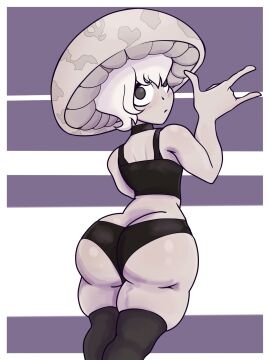 ass big_ass big_butt big_thighs champaanimation champi_(oc) choker clothed clothing crop_top doctorecrz fanart femboy half_naked huge_ass huge_butt looking_at_viewer looking_back male mushroom mushroom_humanoid oc panties simple_background teasing thick_ass thick_legs thick_thighs thighhighs