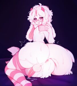 2024 anthro anus ass backsack balls ballsack big_ass big_butt blush bodily_fluids cellphone clothed clothing cum cum_on_ass cum_on_butt electronics eyewear femboy flaccid fluffy fluffy_hair fur genital_fluids genitals glasses hair heart_eyes heart_symbol hi_res horn huge_ass huge_butt huge_thighs katsucoffee lagomorph legwear legwear_only leporid looking_at_viewer looking_back male mammal mostly_nude nipples panties panties_down partially_clothed pattern_clothing pattern_legwear penis phone presenting presenting_hindquarters rabbit simple_background smartphone solo stockings stockings_only striped_clothing striped_legwear stripes tail thick_thighs thigh_highs underwear underwear_down