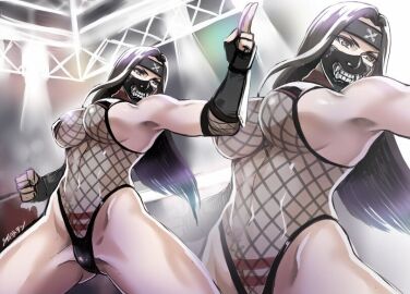 1girls arena armpits athletic athletic_female benikage bloody_shadow female female_focus female_only human kunoichi mask masked masked_female ninja ninja_girl ninja_headband ninja_mask rumble_roses skimpy skimpy_clothes skimpy_outfit solo wrestler wrestling wrestling_outfit